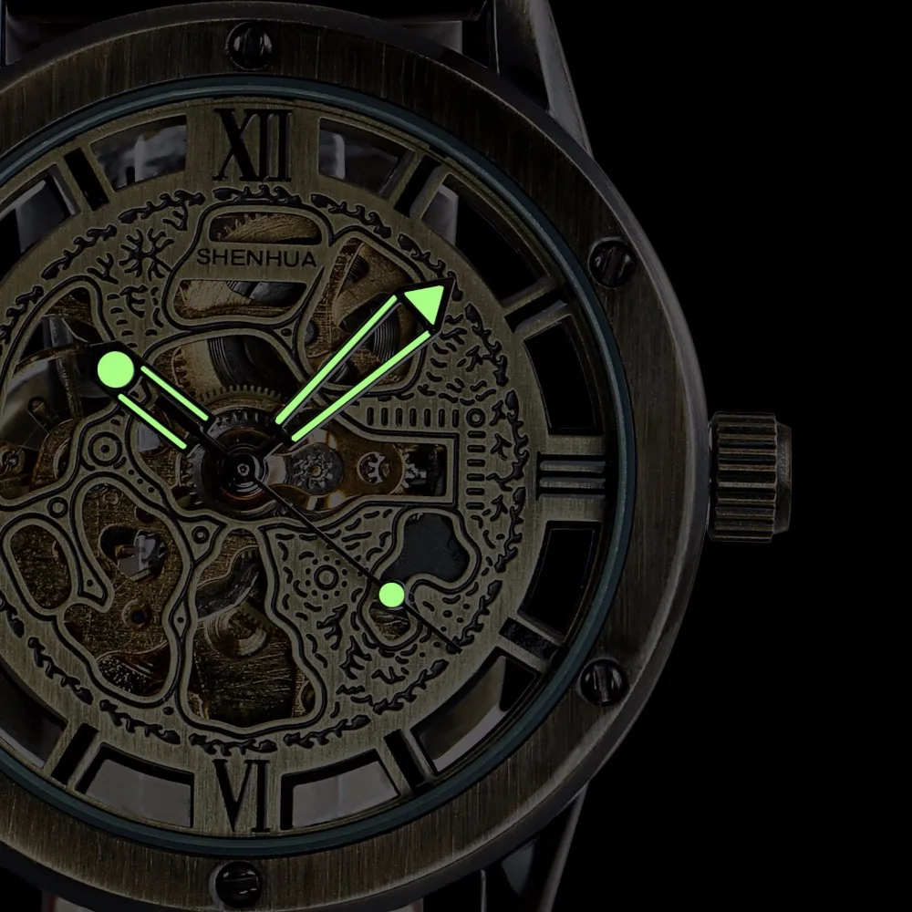 Vintage Bronze Men's Skeleton Watches Clock Male Leather Strap Antique Steampunk Casual Automatic Skeleton Mechanical Wristwatch retro bronze bezel skeleton steampunk automatic watches mens sports clock luxury top brand vintage leather mechanical wristwatch