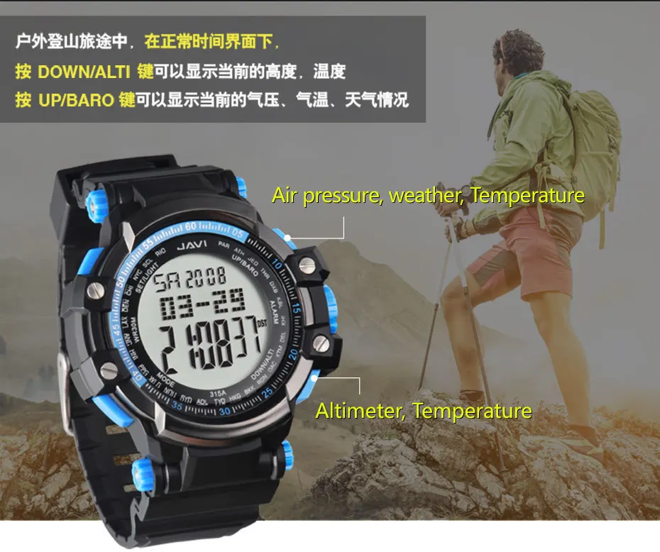 XINJIA Hikking Спорт на открытом воздухе высотомер часы для мужчин леди ударопрочный водонепроницаемый 30 м Погода Температура повседневное время
