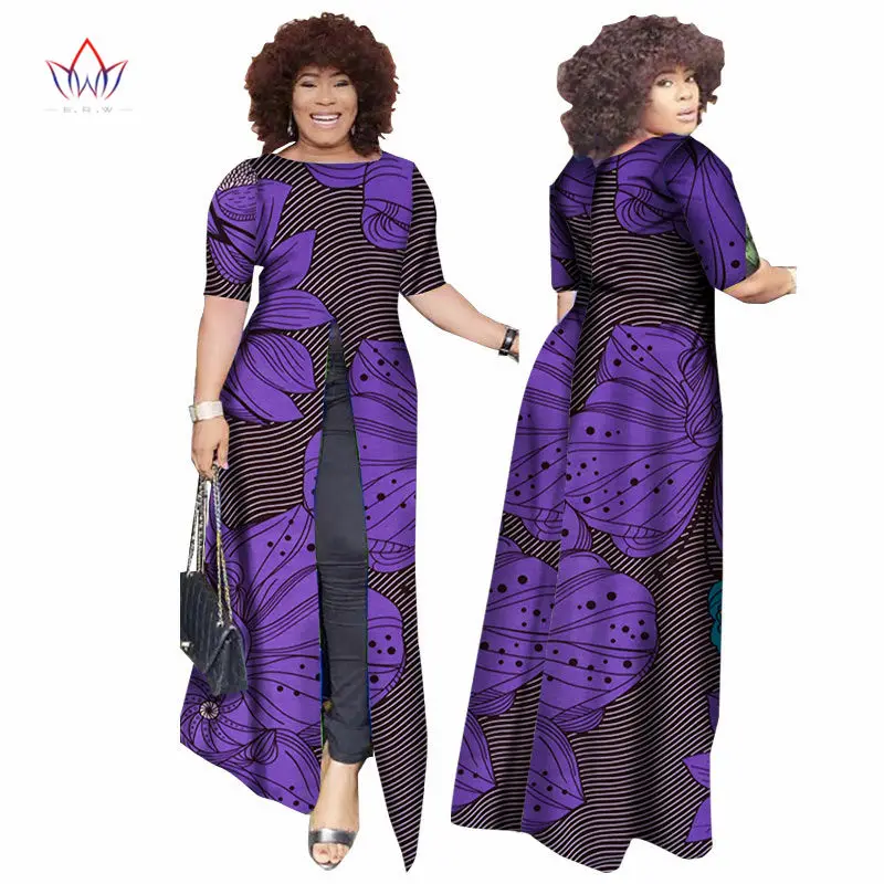 

African Dashiki African Dresses Casual Straight Split Printing African Print Cotton Clothing Chemise Africaine Femme BRW WY852