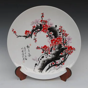 

Antique Inmitation Ceramic Porcelain Decoration Plate / Dish Artistic Collection with Handpainted Plum Blossom Flowers Painting