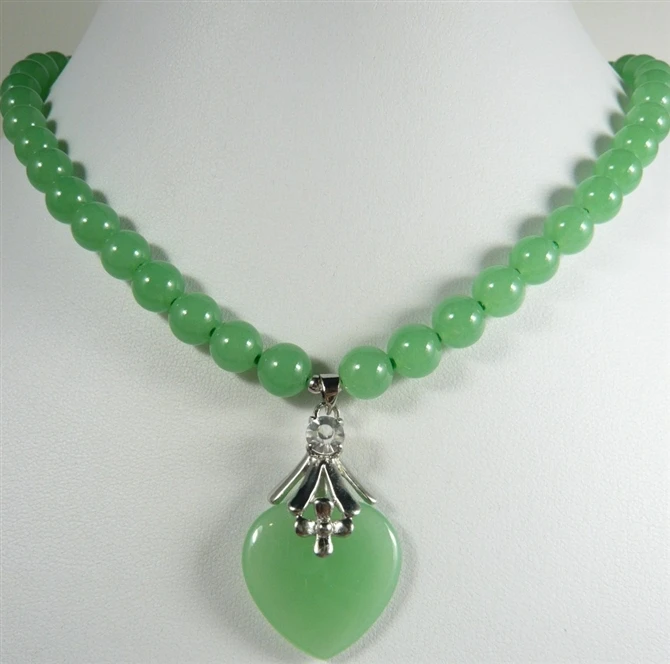 

2 styles! beautiful 7-8mm light green jade bead + 18KGP/silver plated heart jade pendant necklace