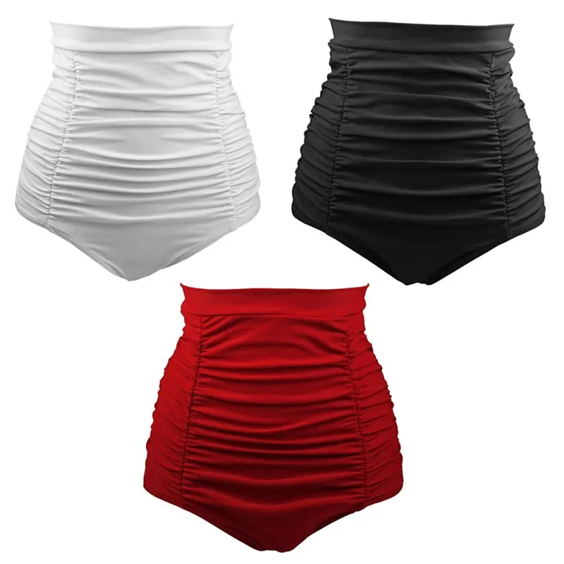 

Women mayo swimwear Fashion High Waist Bikini Bottom Ladies Solid Pleated Swimming Briefs Shorts kostium kapielowy