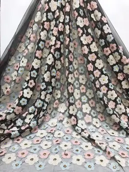 

African 3D Sequins Lace Fabric 2019 High Quality Lace French Sequence Tulle Lace Nigerian Lace Fabrics For Wedding