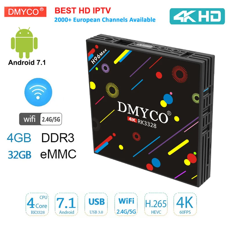 

H96 MAX smart android tv box Rockchip RK3328 Quad-core 4GB 32GB 4K USB3.0 Set-top box Media Player 1 year best iptv subscription