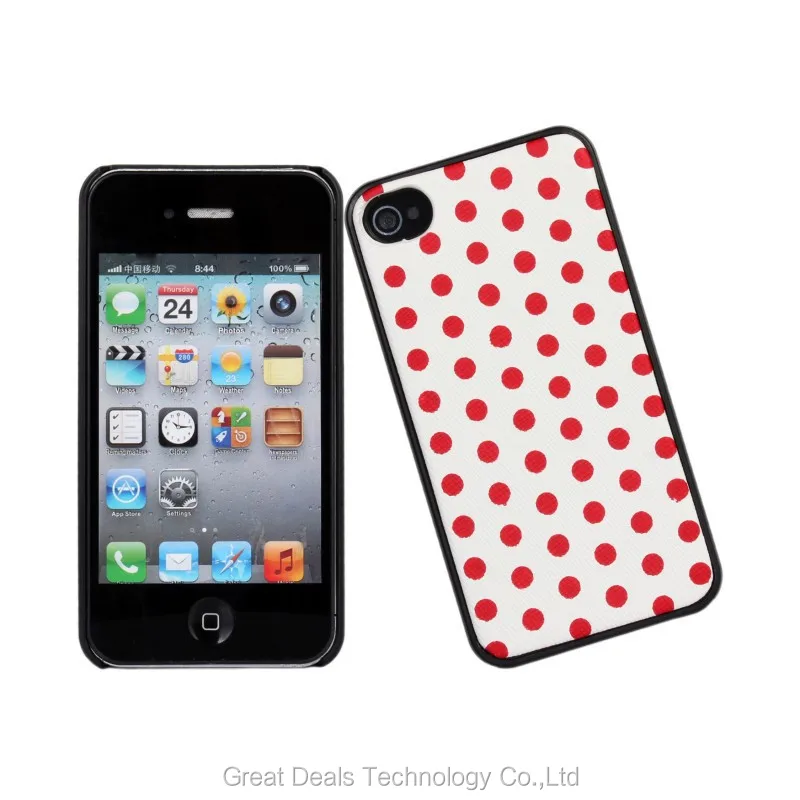 Съемный кожаный чехол для iPhone 4 4S 2 в 1 в горошек с черным, белым, ярко-розовым, красным, синим, оранжевым+ бесплатным протектором экрана