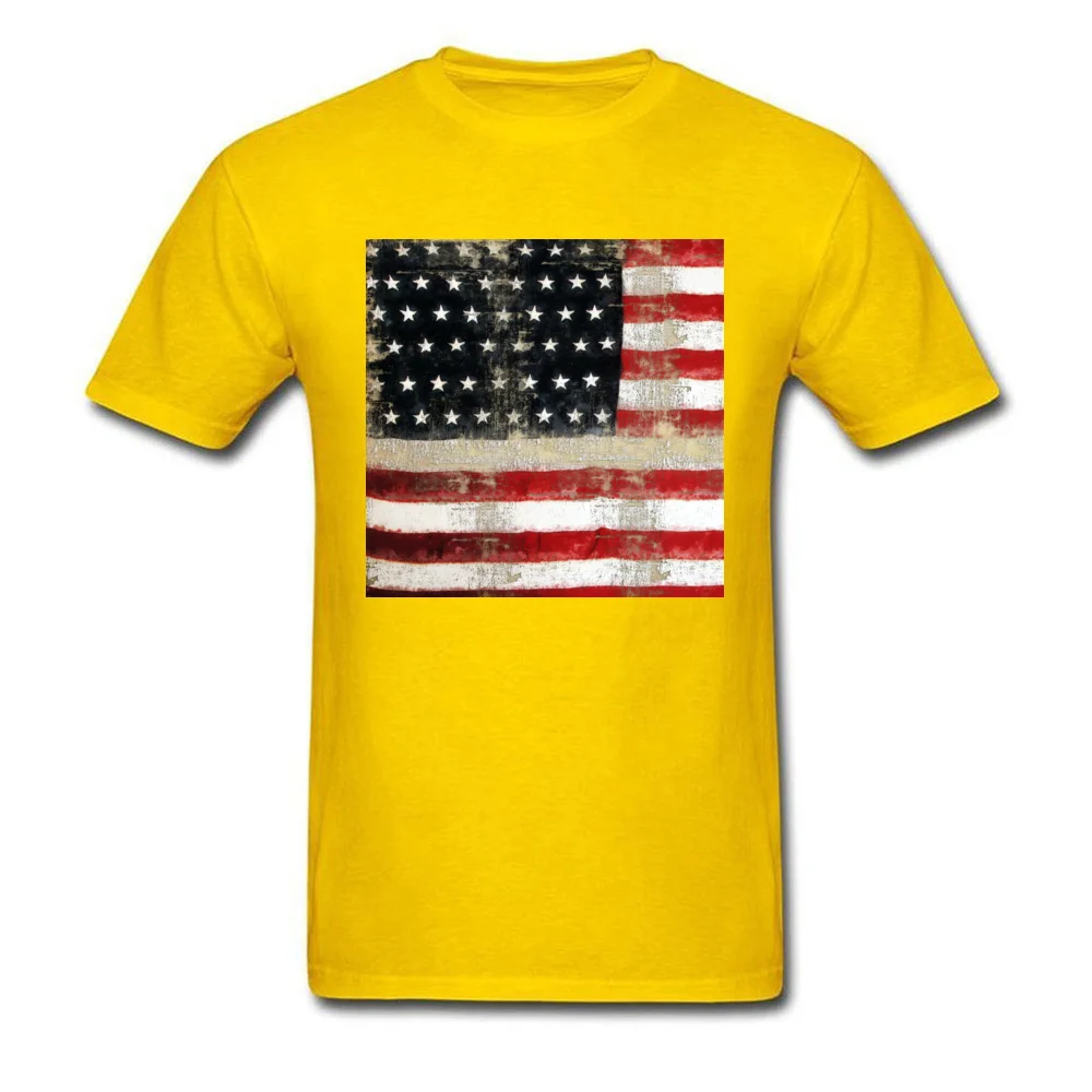 American Flag 100% Cotton T Shirt for Adult Short Sleeve Printed Tops Shirt Slim Fit Lovers Day Crewneck Tee-Shirts Summer American Flag yellow