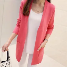 Autumn Female Sweater Coat Han Edition Long Round Collar Loose Pocket Knit Cardigan Women Sweater Free