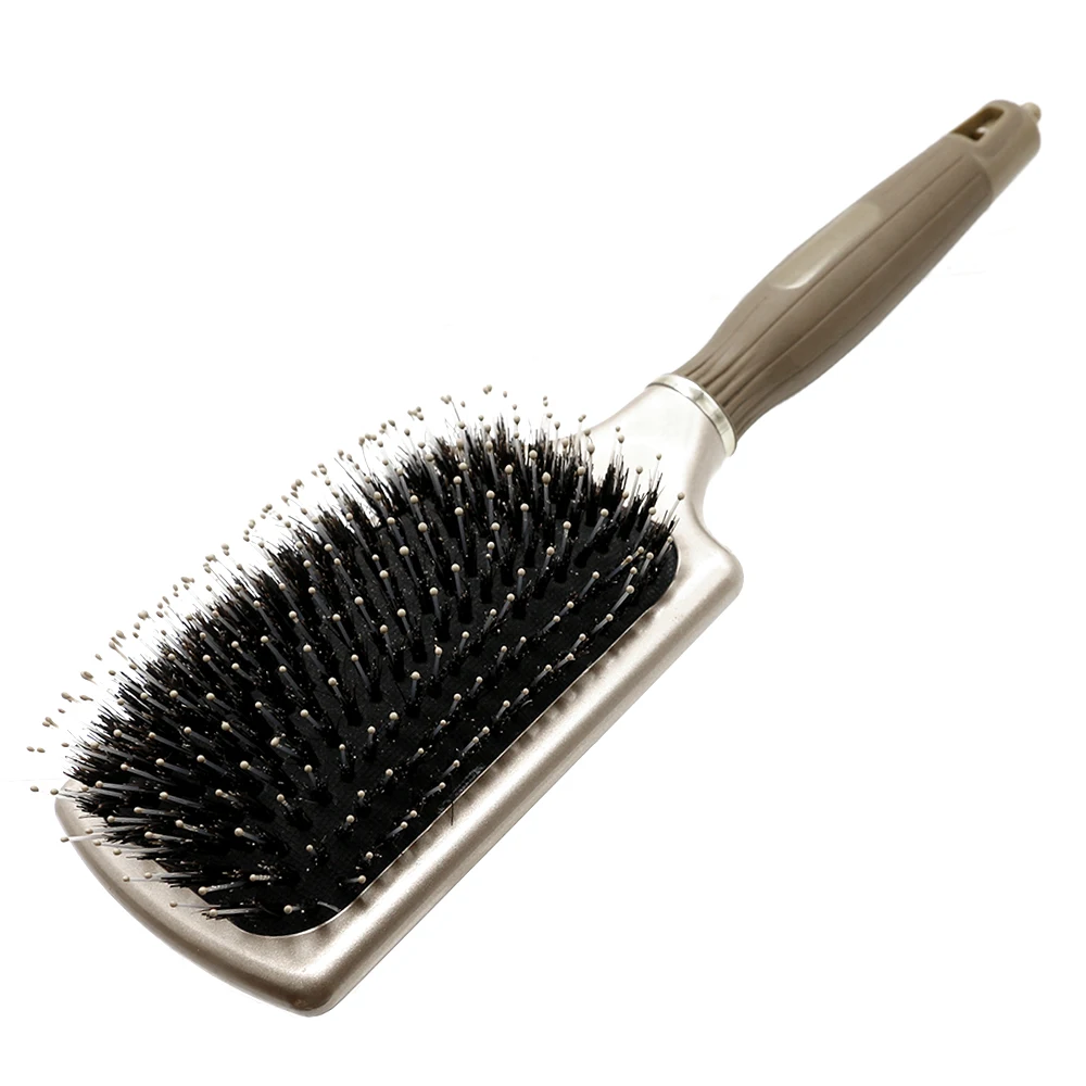 High Quality Gold Square Boar Bristle Paddle Brush Detangle Massage