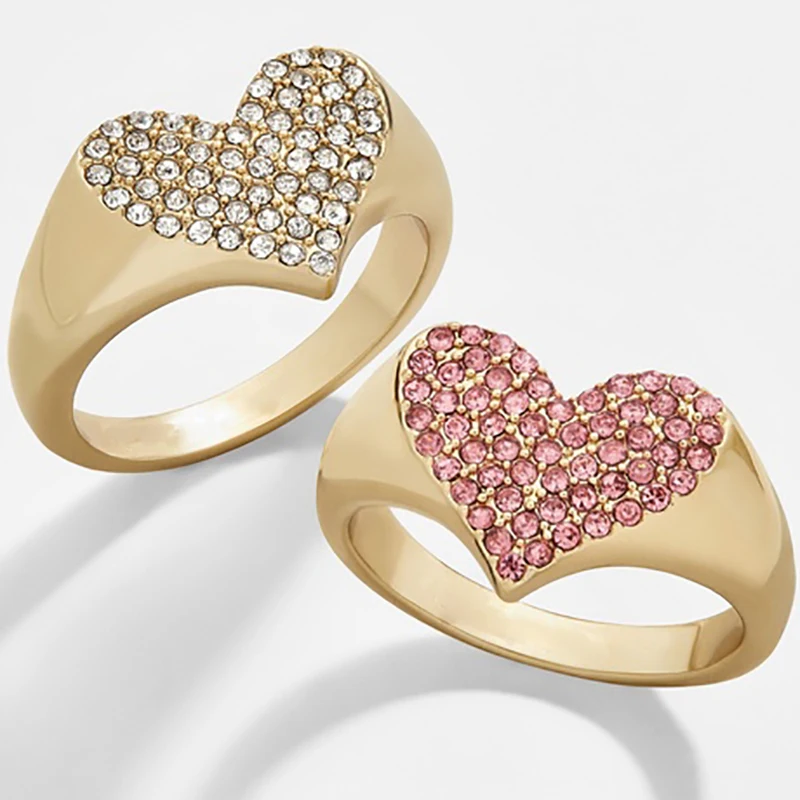 

Best lady New Luxury Wedding Rings Heart Charm Shiny Glass Crystal Engagement Rings for Women Girls Love Gifts Party Band Hot