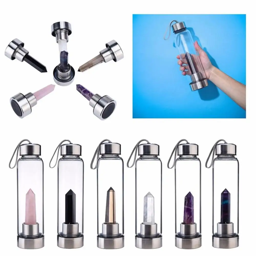 

1Natural Crystal Water Bottle Infuser Glass Point Healing Obelisk Wand Elixir Quartz Crystal Water Bottle for Energy and Healing