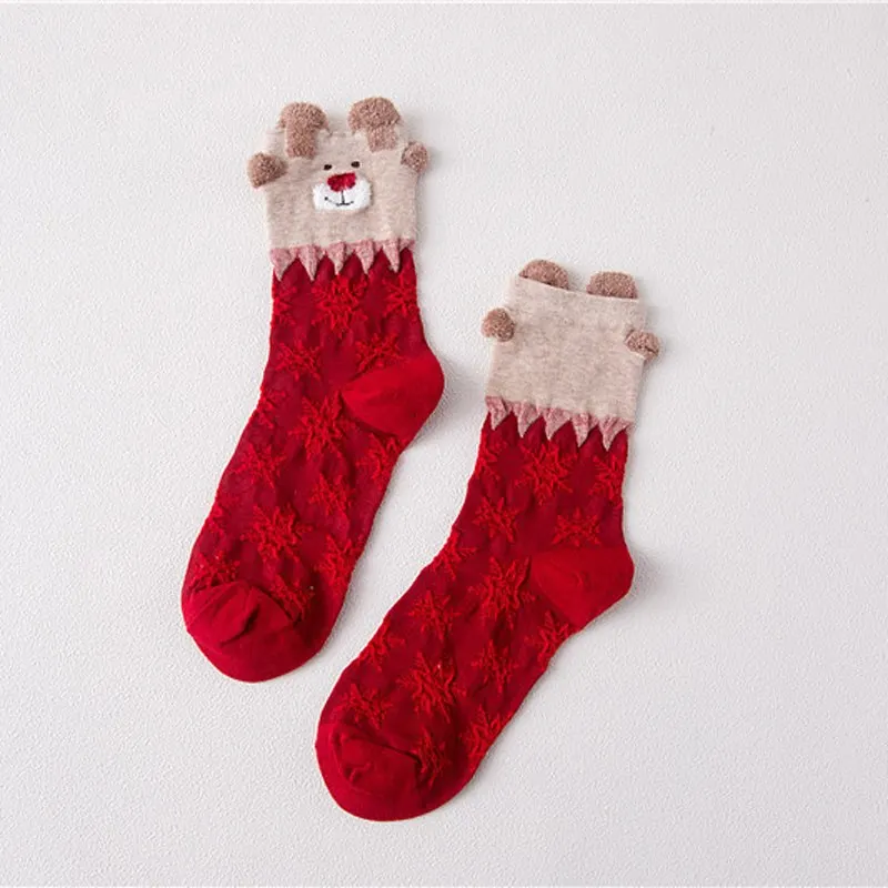 Женские носки, подарок на Рождество, носки, модные, зимние, милые, шерстяные, с объемным рисунком оленя, Санты, теплые, забавные носки, Chaussettes Femme - Цвет: C