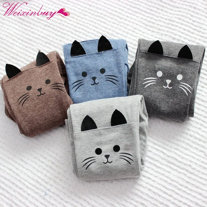 

New Fashion Cute Cat Printed Baby Girl Pants Kid Warm Stretch Leggings Trousers 2-7 Years Old