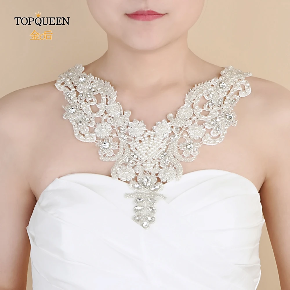 

TOPQUEEN G02 Luxury Crystal Beaded Bridal Shoulder Necklace Handmade Women Pageant Prom Shoulder Jewelry Chain Bolero Lace