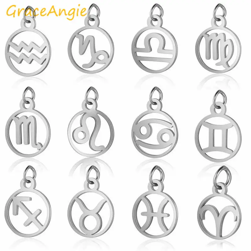 

GraceAngie 5pcs Stainless Steel Charms Star Zodiac Sign 12 Constellation Pendant Necklace Fashion Bracelet Making DIY Accessory