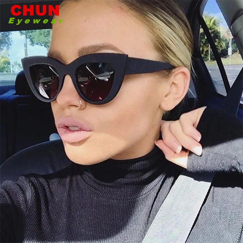 

CHUN 2018 New Women Cat Eye Sunglasses Matt black Brand Designer Cateye Sun glasses For Female clout goggles UV400 K20