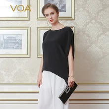 Camisetas Mujer Verano, женская футболка VOA, оранжевая и черная, тяжелый шелк, асимметричная, короткий рукав, круглый вырез, футболки для женщин, B6222