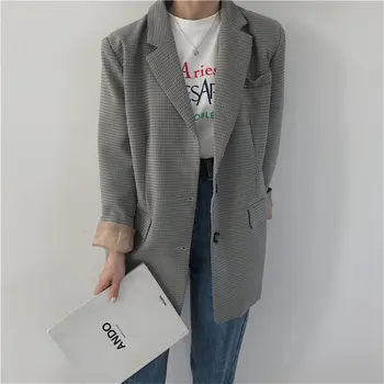 

HziriP 2019 New BF Style Plaid Chic Summer Large Size Gentle Office Ladies Loose All Match Fashion OL Women Full Sleeves Blazers