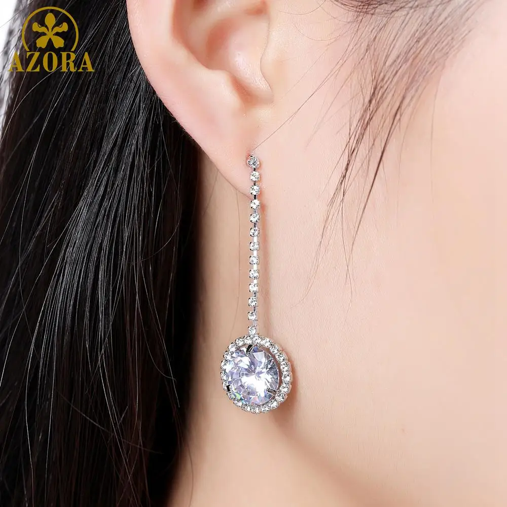 AZORA Classic Round Drop Earrings for Women AAA Cubic Zirconia Stone Women Dangle Drop Earring Brand Fashion Jewelry TE0338