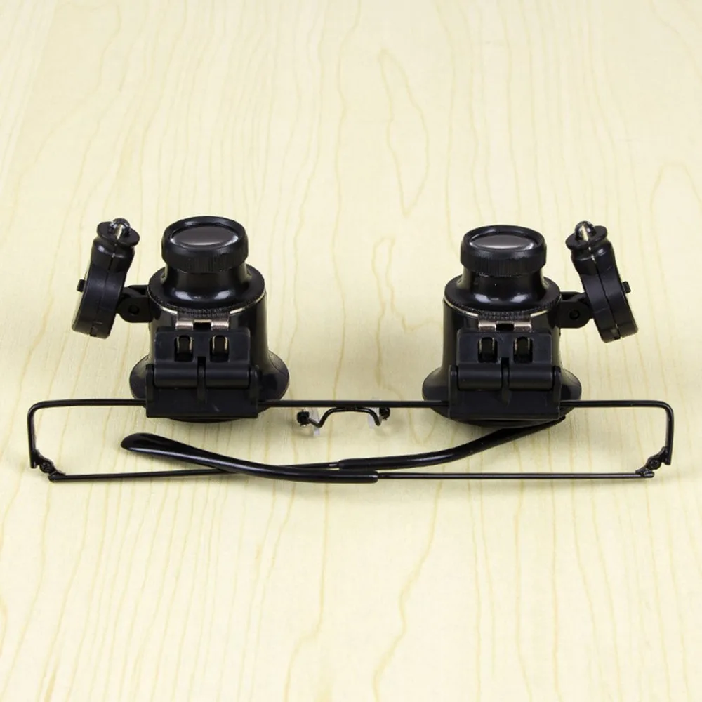 20X очки Тип двойной глаз бинокулярная Лупа часы ремонт инструмент лупа с двумя регулируемое светодиодное освещение