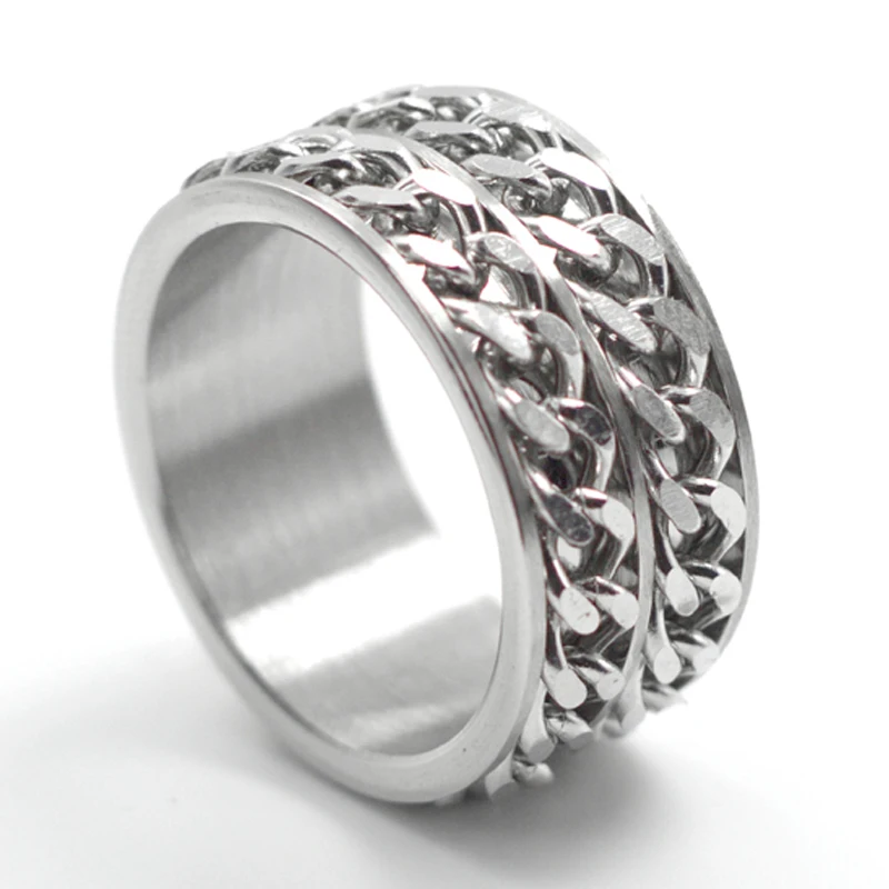 Hot Free Shipping Wide 12mm Anium Steel Men Ring Double Free Shipping Wide 12mm Anium Steel Men Ring Double Chain Finger Rotating Non Mainstream Punk Wedding Rings Fine Jewelry