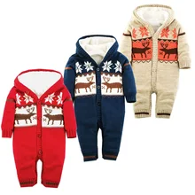 Осенне-зимний детский комбинезон с рождественским оленем, плотная Одежда для новорожденных, комбинезон с капюшоном для маленьких девочек, одежда для маленьких мальчиков, костюм для младенцев