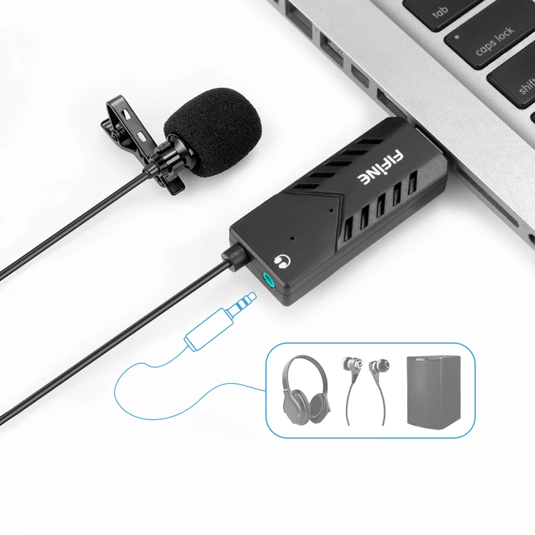 Usb com Placa de Som Som para pc e Mac k053 Fifine Lapela Clip on Cardióide Microfone Condensador Computador Microfone Plug And Play para pc e Mac k053 - Image 3