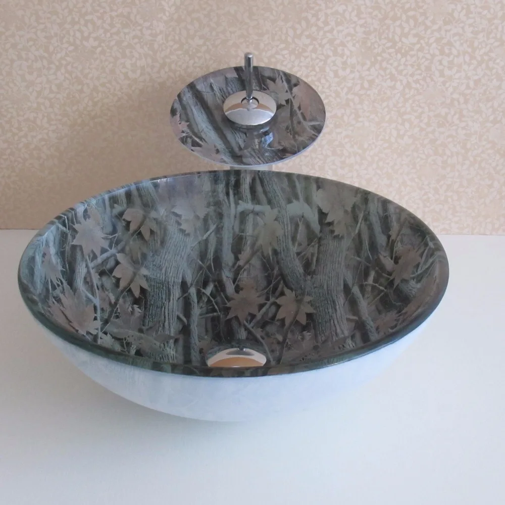 Modern Fashion Pastoral White Bottom Maple Leaf Round Tempered Glass