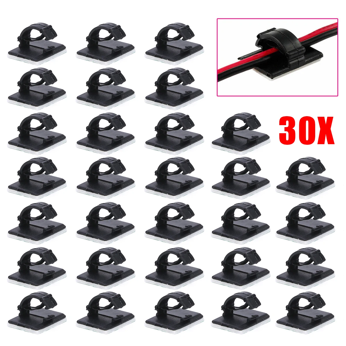 30pcs/bag Network Wire Clip Car Wire Clip Self-adhesive Cable Holder Rectangle Plastic Mount Clamp Organizer