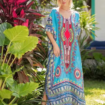 

Opslea African Ethnic Pattern Print Loose Maxi Dress For Women Dashiki Robe Africaine Femme 2019 Summer Casual Traditional Dress