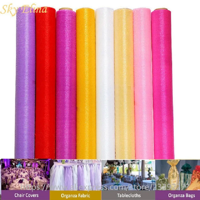 

48cm*5m Crystal Organza Fabric Tulle Roll Organza Sheer Gauze Element Table Runner Dress Wedding Birthday Party Decorations 8Z