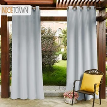 Waterproof Pergola Outdoor Blackout Curtain Panel Drapes Outdoor Top Ring Grommet Rust Proof Water Repellent for