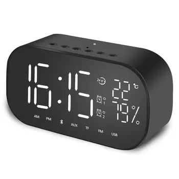 

LED Alarm Clock with FM Radio Wireless Bluetooth Speaker Display Digital Table Temperature 3D Stereo Subwoofer Hifi Music Boxes