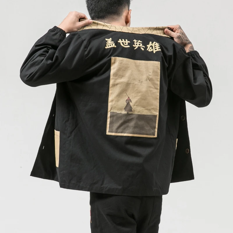 

Autumn Winter Hero Kanji Japanese Street Cotton Jacket Black Red Hip Hop Thick Coat Us Size XS-XXL
