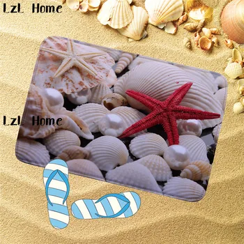 

LzL Home 40*60 Seascape Bathroom Carpet Set Starfish Pattern Anti Slip Pedestal Rug Lid Toilet Cover Bath Mat High Quality Rugs