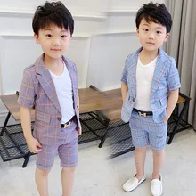 2 Colors Plaid Suit for Boy Single Breasted Baby Boys Suits for Weddings Costume Toddler Boys Blazer Jogging Kids Suits 2019 5 piece boys pink plaid suits slim fit ring bearer suit for boys formal classic costume weddings