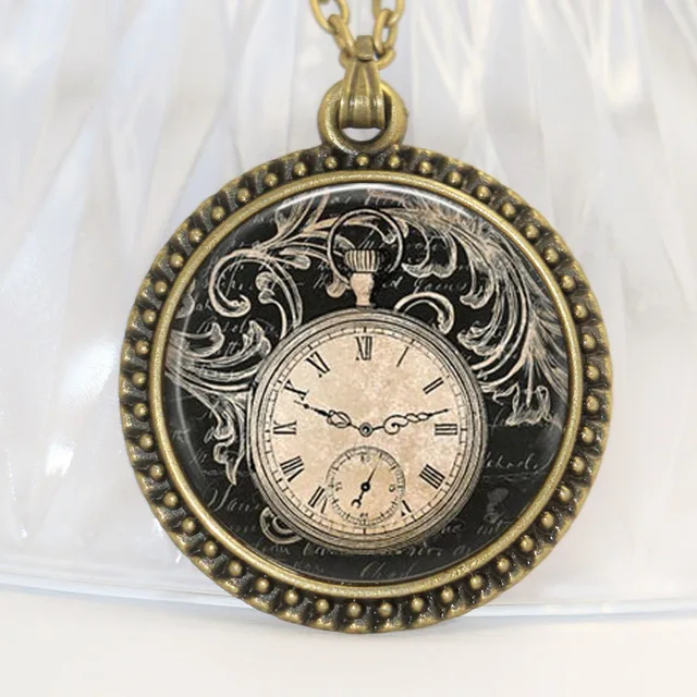 Free shipping Vintage Clock Necklace Round clock pocket watch pendant