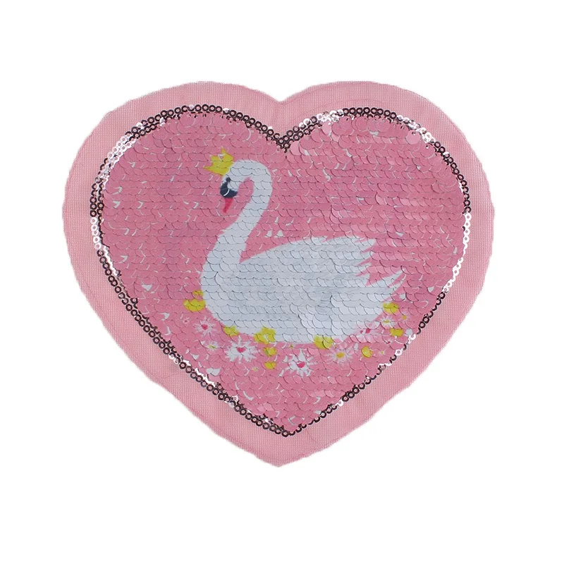 Prajna розовое сердце Лебедь блестками патч обратимый цвет Улыбка шитье на футболки куртка DIY украшения Аппликации для одежды сумки