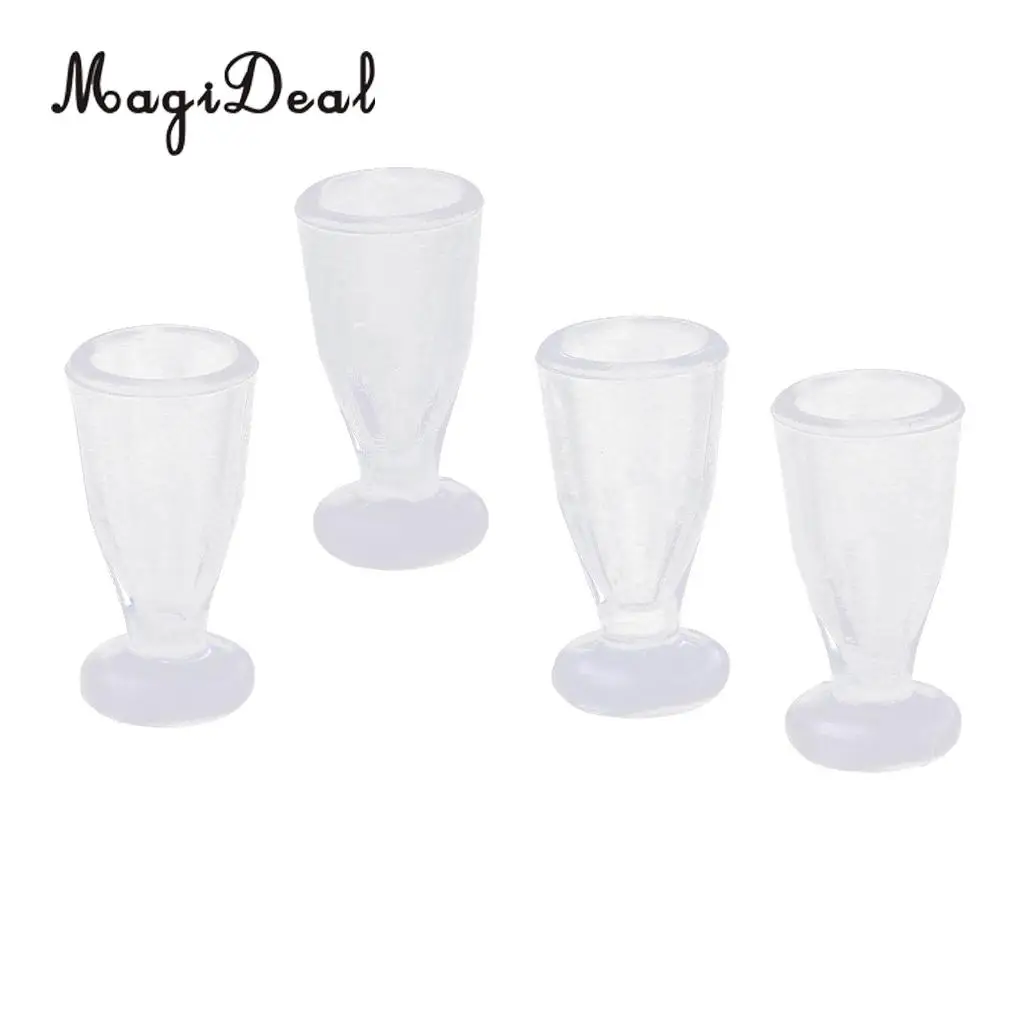 4 Pieces Plastic 1/12 Scale Dollhouse Miniature Juice Glass Ice Cream Cups Tableware for Dolls House Accessory Furniture Decor