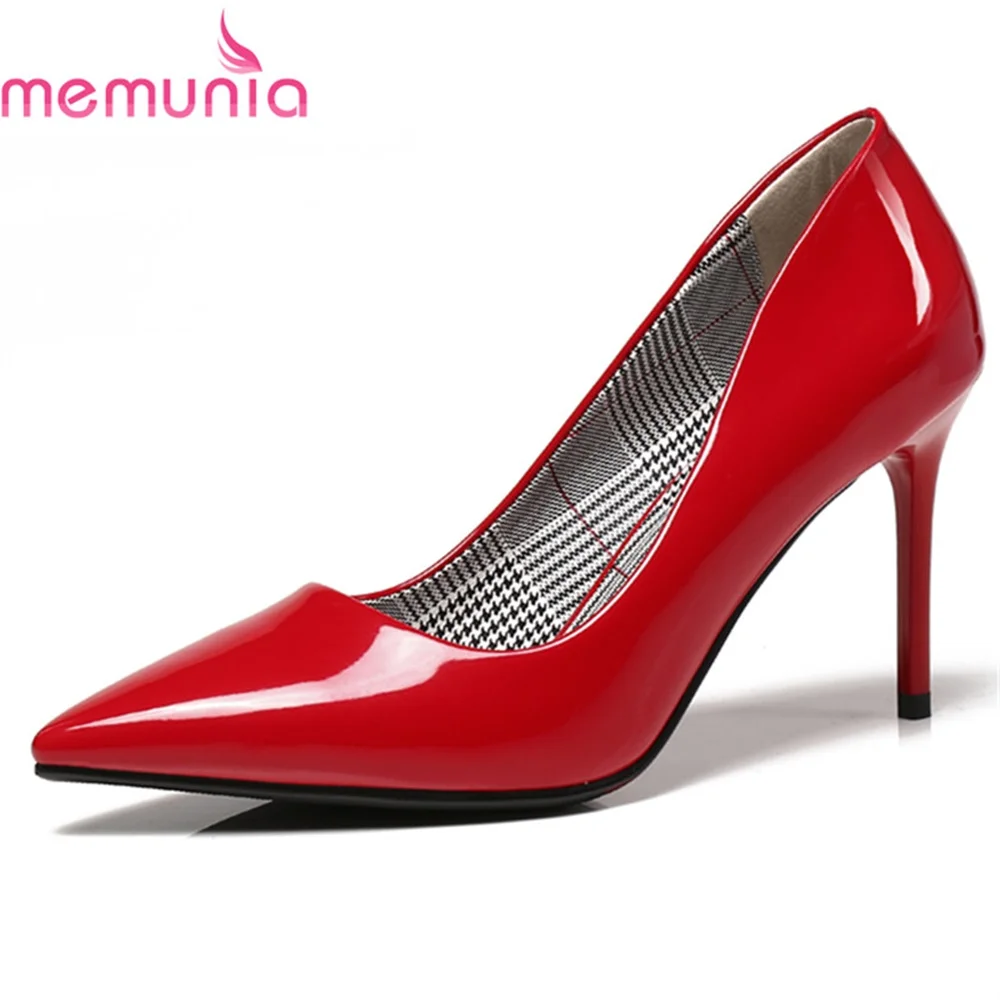 

MEMUNIA high heels shoes ladies pumps spring autumn popular new arrive pointed toe restoring patent leasher wedding shoes