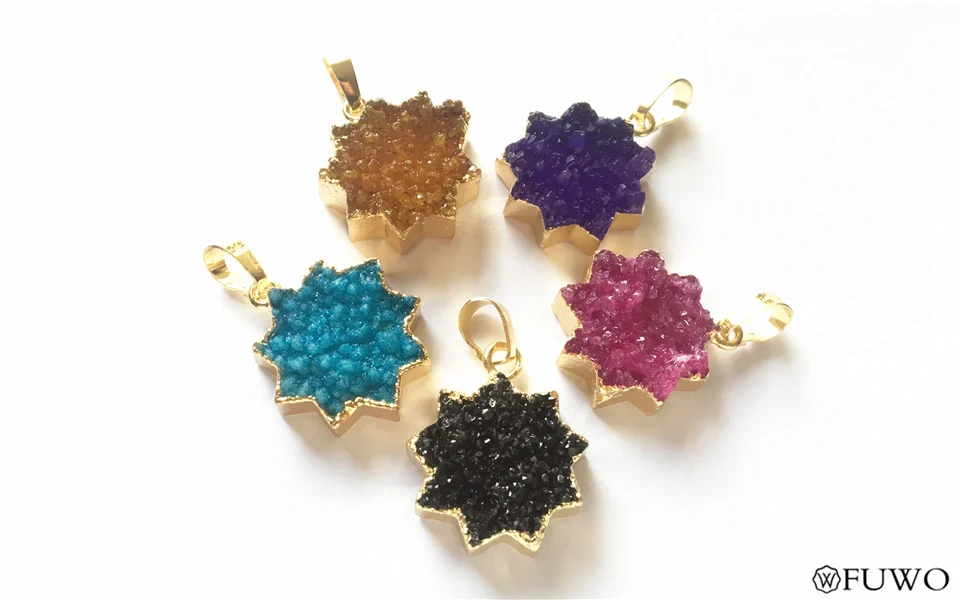 Natural Druzy Flower Pendant 7