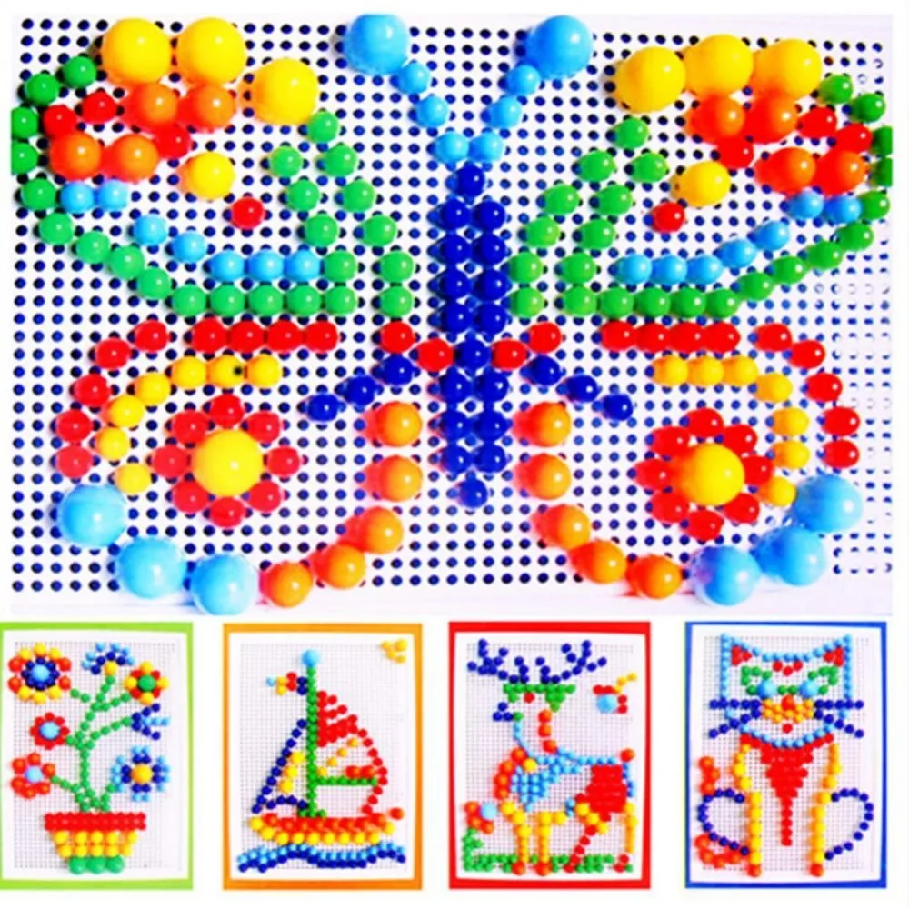 

296 Pcs Pile up DIY Science kids child Mushroom Nails Mosaic the Composite Picture Jigsaw Peg board Educational Creative Toys