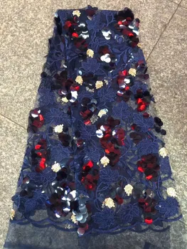 

2018 High Quality African Lace Fabrics/French Net Embroidery Blue Gold Sequins Tulle Lace Fabric For Nigerian Wedding Dress