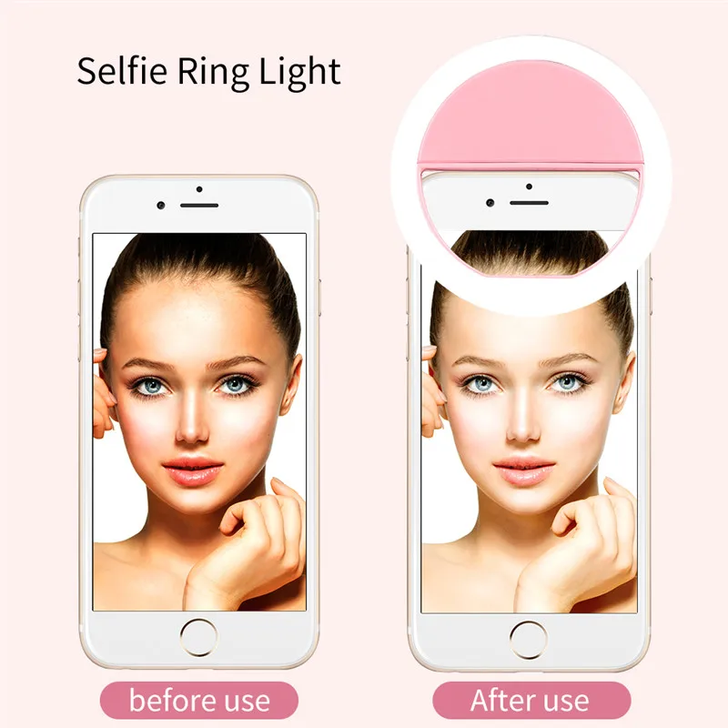 Кольцевой светильник с зажимом для селфи для фотосъемки 36 светодиодный USB зарядное устройство круглая форма макияж селфи светильник для IPhone X 8 ipad смартфон камера