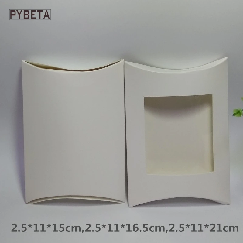 50pcs/lot-  White paper pillow box with clear PVC window display box for candle toys sample candy party gift packaging