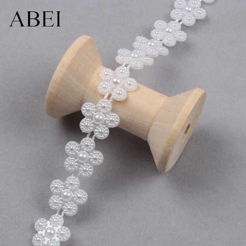 2yards 13mm Imitation pearls Cotton Line Lace Tape DIY Flower Ribbon Sewing Apparel Accessories Handmade Wedding Party Crafts lace ribbon lace sewing accessories lace sewing supplies lace accessories clothing craft accessories