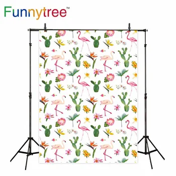 

Funnytree background for photo studio Flamingos tropical cactus flower repeat photography backdrop photobooth photocall prop