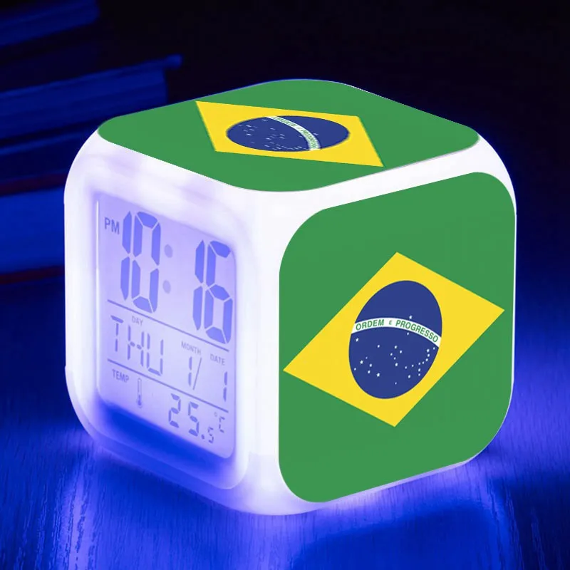 Flag of Brazil Pattern LED Alarm Clock Watch Snooze Digital Clocks