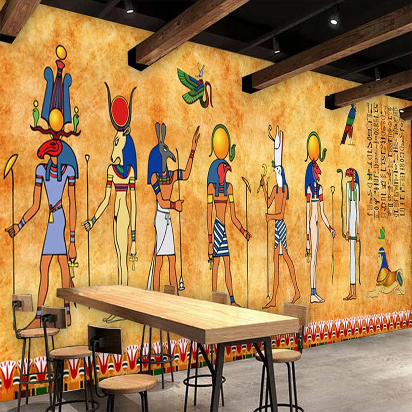 

Пользовательские 3D фото обои Винтаж египетские фрески ресторан-бар Задний план дома декоративные настенные росписи обои Книги по искусству