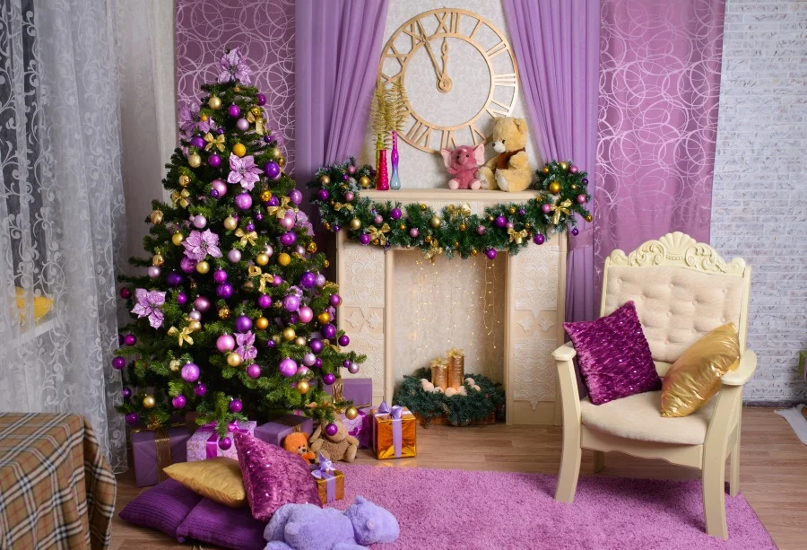 

Laeacco Christmas Tree Fireplace Armchair Carpet Toys Gifts Baby Photography Backgrounds Customized Backdrops For Photo Studio