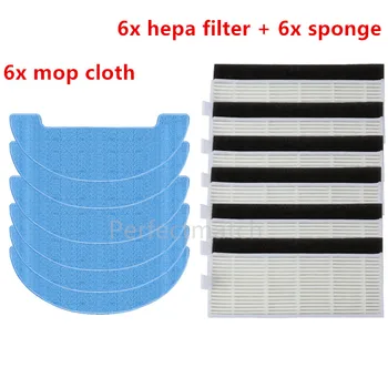 

6x hepa filter +6x sponge +6x mop cloth for chuwi ilife a4s a4 robot vacuum cleaner parts cleaning mop brushes filters